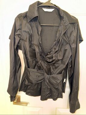 Trina Turk black long sleeve blouse twist cris cross top